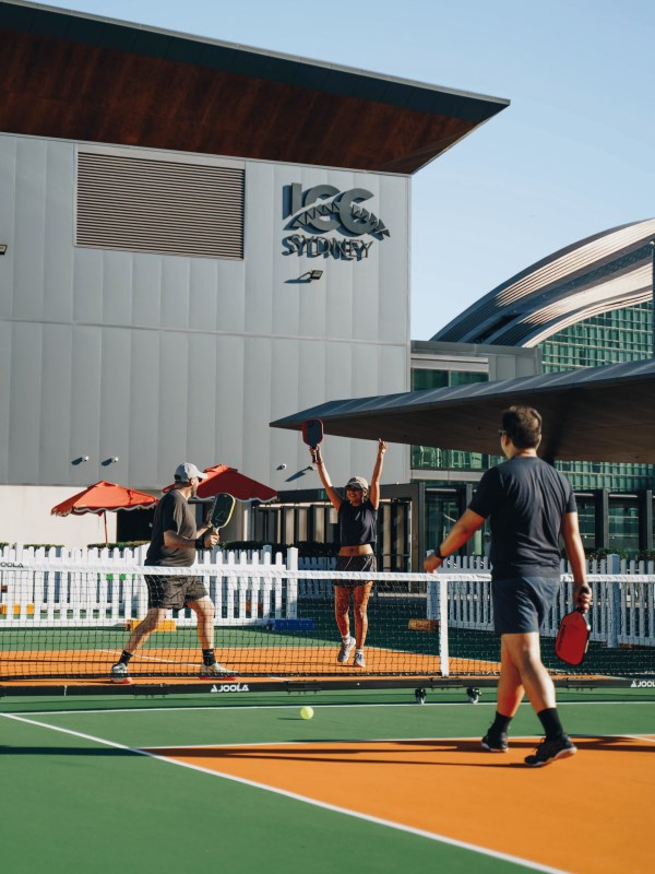 Players celebrating a point on the House of Pickle court